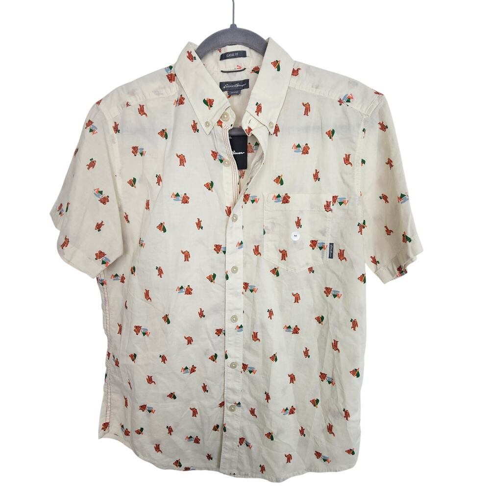 Eddie Bauer Mens Mr Short Sleeve Baja Shirt Big Foot Size M Classic Fit Preppy